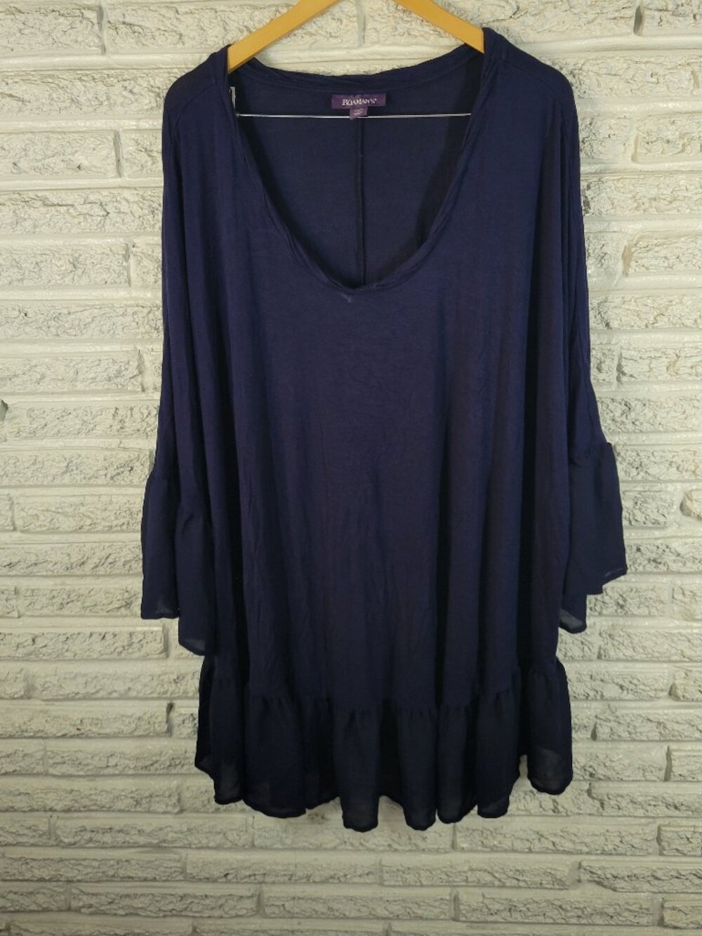 Roamans Womens 4X Plus Blue Dress Boat Neck 3/4 Bell Sleeve Chiffon BLU52E